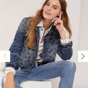 NWT Driftwood Maryah Leopard Print Embroidered Denim Jacket